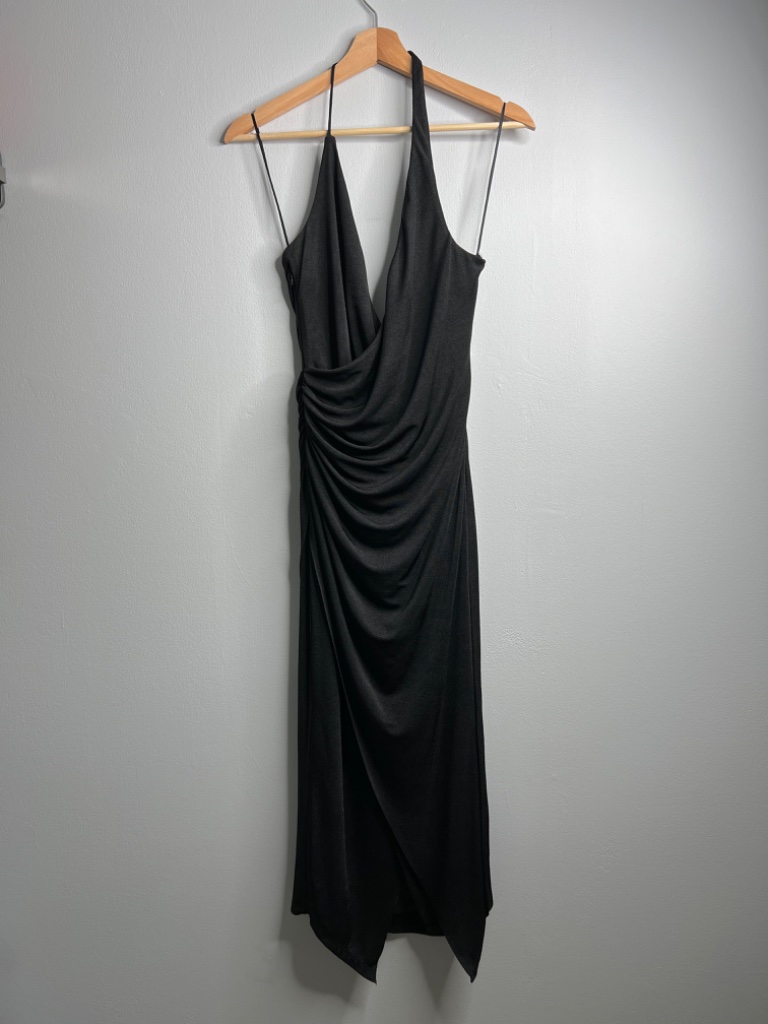 Nwt Misha Rima Black Ruched Halter Midi Dress Wedding Guest Cocktail 8 — image 2 of 8